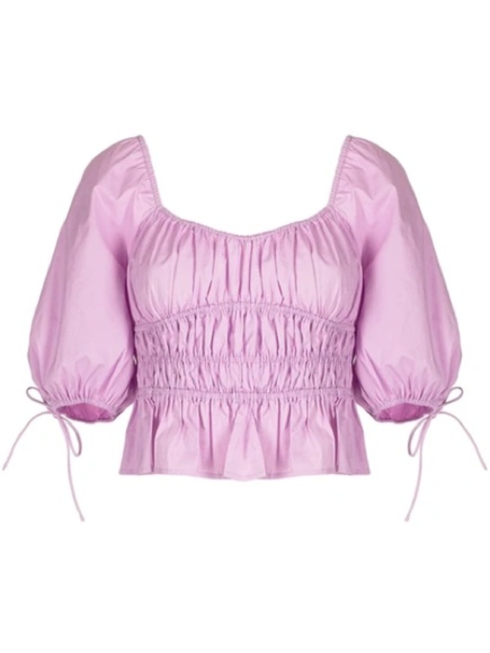 STAUD Lavender Puff-Sleeve Smocked Crop Top